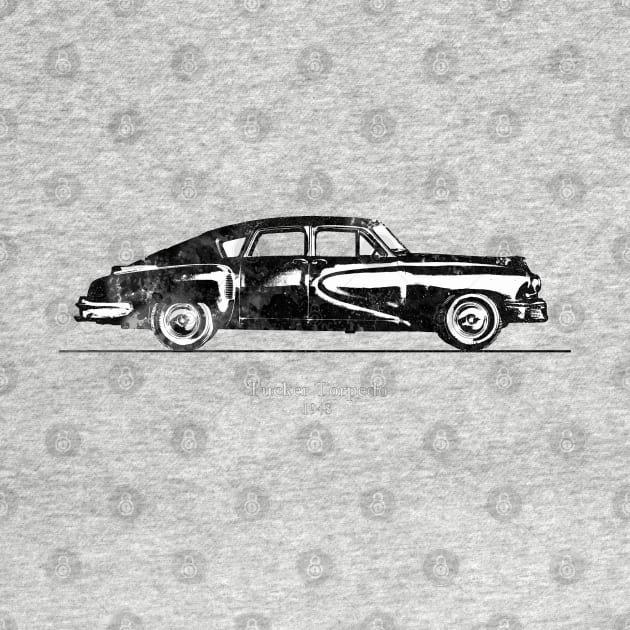 Tucker Torpedo 1948 - Black and White Watercolor by SPJE Illustration Photography